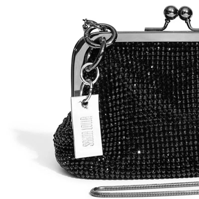 Bolsa Preta Cristal Com Strass E Fecho Retrô