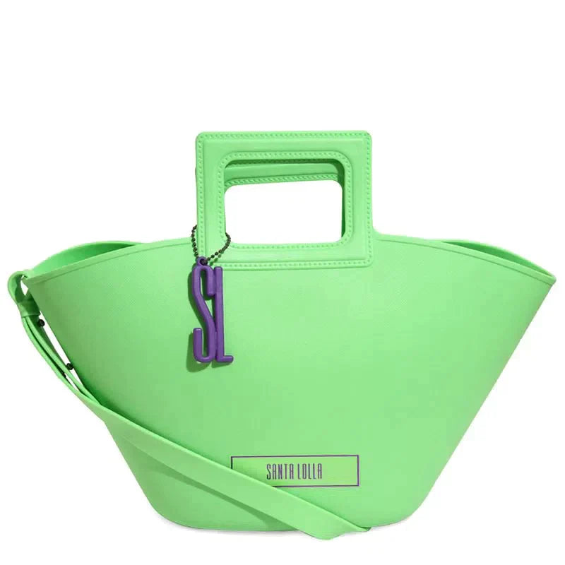 Bolsa Shopper Verde Borracha Alça De Mão