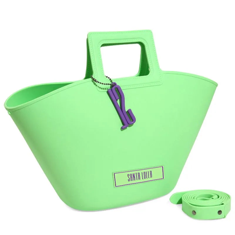 Bolsa Shopper Verde Borracha Alça De Mão