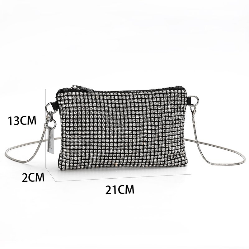 Bolsa Transversal Prata Malha Strass