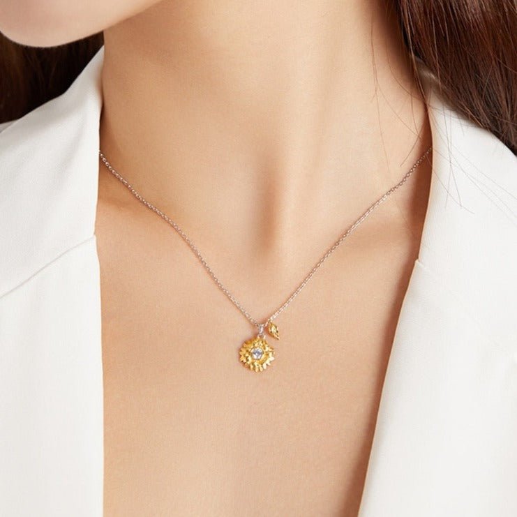 Colar Prata Girassol Pingente Ouro 14k