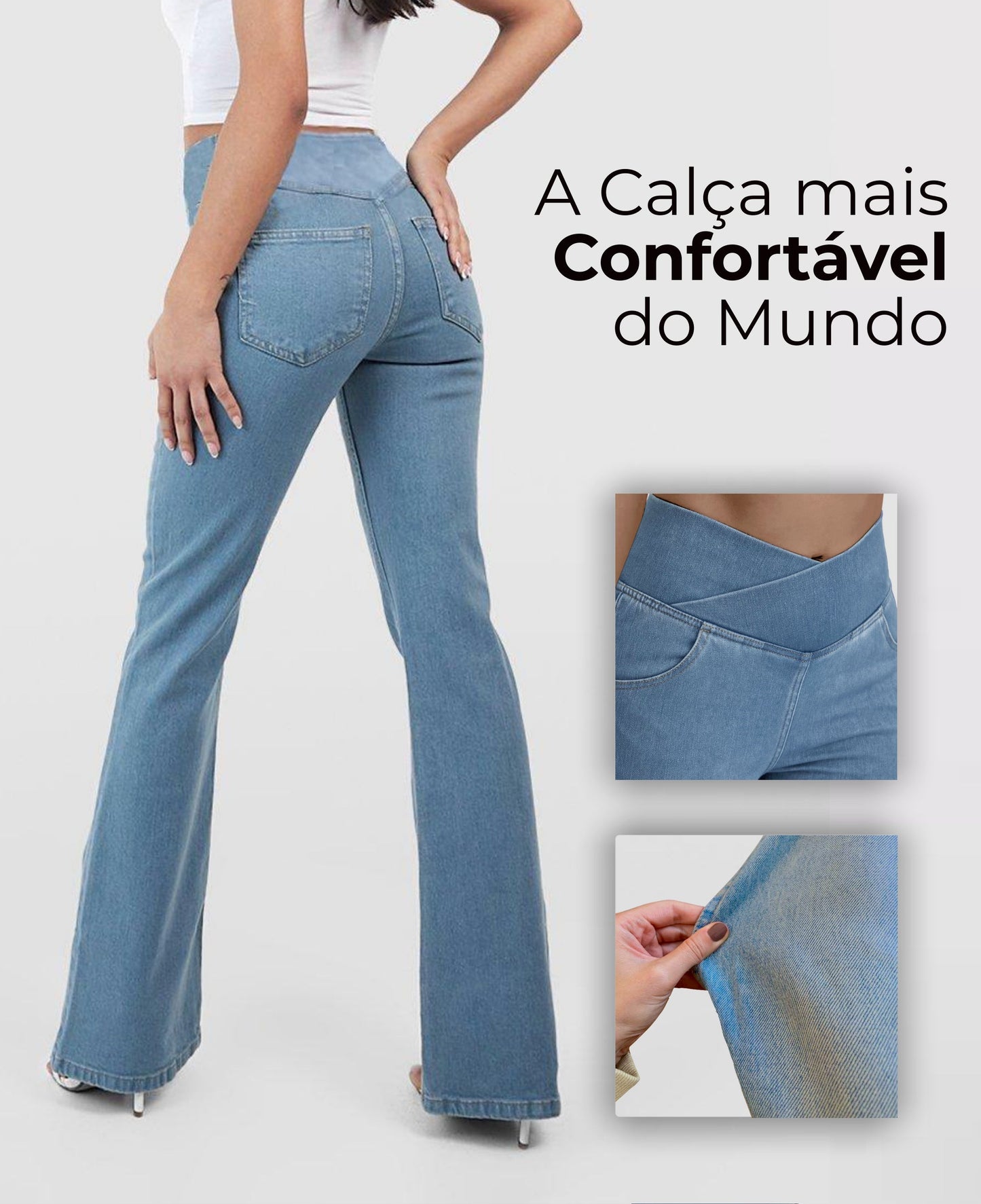 Kit com 3 Calças Jeans de Cintura Alta Cruzada